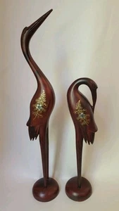 Vintage Paar elegante Holz geschnitzte Kraniche handgeschnitzt 12"-17" handbemalt - Bild 1 von 9