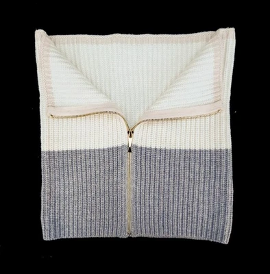 Calentador de cuello Kate Spade mezcla de lana cachemir cremallera gris crema bloques de color bufanda tejida Foto 1 de 4