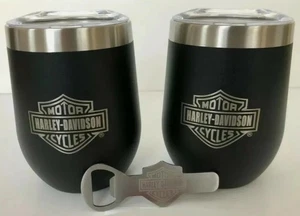 Nuevo juego de 2 vasos de viaje Harley Davidson con tapas y abrebotellas con logotipo - Imagen 1 de 6