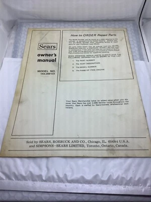 Libro de piezas manual del propietario de 4 ciclos Sears Craftsman Engine modelo # 143.266122 Foto 1 de 4