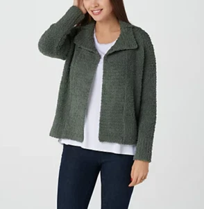 Barefoot Dreams - CozyChic Funnel Neck Cardi Sweater - Spruce Green - Picture 1 of 6