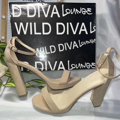 Wild Diva Mujer’s Morris Punta Abierta Correa de Tobillo Grueso Bloque Nude Tacones 8.5 Foto 1 de 4