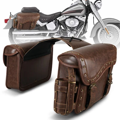 PU Leather Motorcycle Saddlebags Throw Over Panniers Side Bags With Cup Holder - Imagem 1 de 4