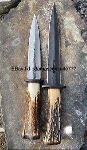 CUSTOM HAND MADE CARBON STEEL BOWIE KNIFE HANDLE Stag Horn 2 Pcs