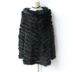 Women Knitted Mink Fur Rabbit Fur Poncho Jacket Pullover Outwear Shawl Cape Coat - Picture 1 of 10