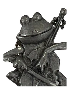 VTG Frog with Cello Pin Brooch by JJ Jonette Pewter 1.5in x 1in - Picture 1 of 8