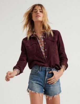 LUCK BRAND ЗАМШЕВАЯ ЗАПАДНАЯ РУБАШКА В MERLOT НОВЫЙ С ЯРЛЫКАМИ РАЗМЕР XS - Изображение 1 из 3