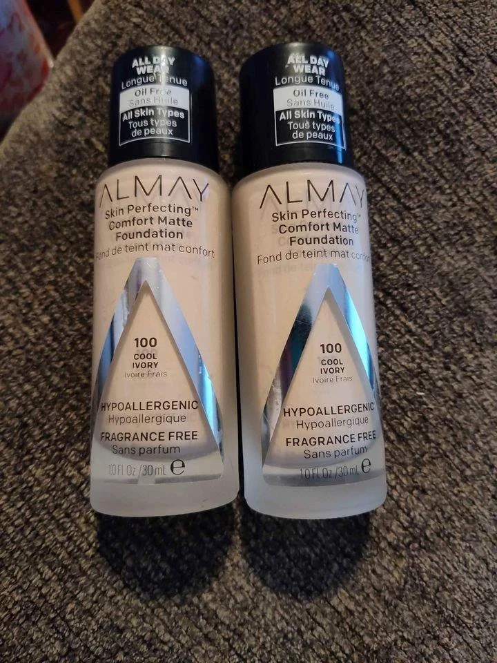 2 New Almay All Day Wear Skin Perfecting Comfort Matte Foundation 100 Cool Ivory - Image 1 of 1