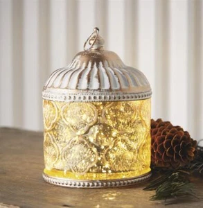 LED Laterne Windlicht "Orient" aus Glas & Metall, gold / silber, Shabby Optik - Bild 1 von 4