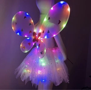 4 piece LED butterfly/fairy Halloween kids Costume NEW! Light up wings and tutu - Picture 1 of 16