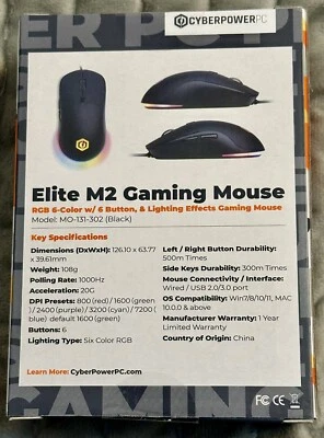 NEW CyberpowerPC M2 Elite Gaming Mouse RGB 6 Color 6 Button SEALED BOX - Image 1 of 4