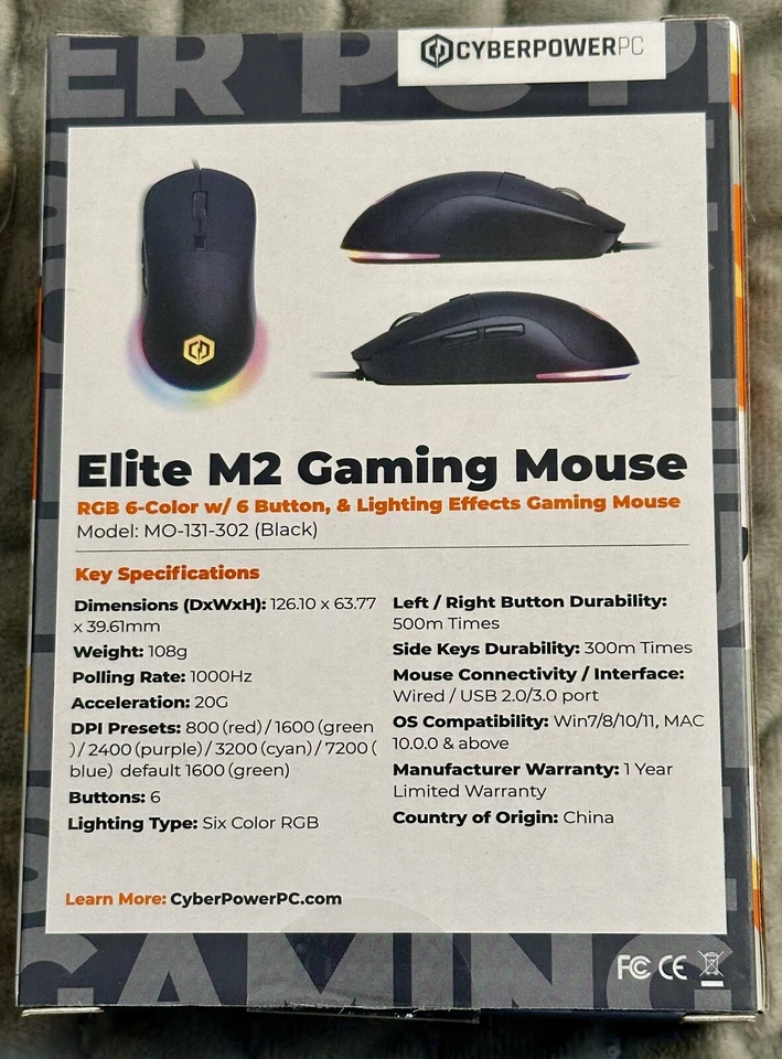 NEW CyberpowerPC M2 Elite Gaming Mouse RGB 6 Color 6 Button SEALED BOX - Image 1 of 4
