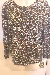 Strickjacke mit Zopfmuster Größe M Leopardenmuster Knopf Pullover Animalprint - Bild 1 von 8