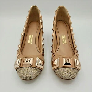 Women's Shoes Size 7 Santa Lolla Golden Mid-Heels Leather  Made in Brazil SHB1 - Picture 1 of 11