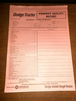 Dodge Trucks D100 D200 1965 nuevo de Lote Antiguo Departamento de Servicio de Concesionarios Informe de Calidad del Producto Foto 1 de 3