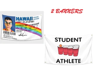 2 Banners McLovin ID Fake Driver License & Student Athlete Beer Pong 3’x5’ Funny - Picture 1 of 12
