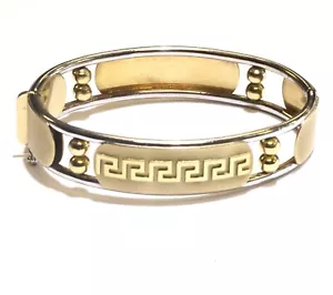 Brazalete de diseño con bisagras llave griega oro blanco amarillo 14k 31,2g 7" 14mm - Imagen 1 de 11