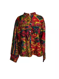 Chicos Jacket Size 2 Large Silk Bright Multicolor Embroidered Button Front Bold - Picture 1 of 10