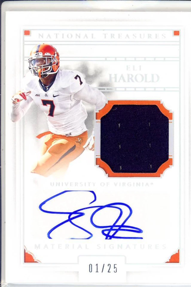 eli harold gu jersey patch auto autograph virginia cavaliers uva college 1/25 16 - Image 1 of 1