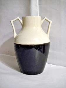 AMPHORE VASE 2 TON KERAMIK & ART DECO GRIFFE 7,50" GELBE WARE CREME BRAUN USA - Bild 1 von 18