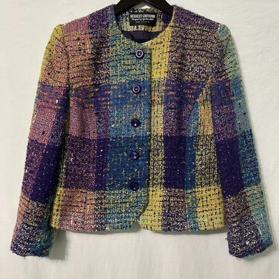 Vintage Herbert Grossman Women’s Blazer Colors Metallic Wool Purple Button Sz 12 - Image 1 of 4