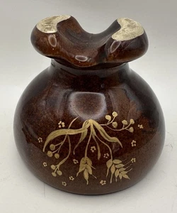 Vtg Ceramic Brown Glaze Insulator For Telephone Wire W/Hand Painted Decoration - Picture 1 of 9