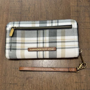 Neu ohne Etikett! Farmhouse Is My Style Damen Geldbörse Kalbsleder schwarz gold weiß kariert Reißverschluss - Bild 1 von 6