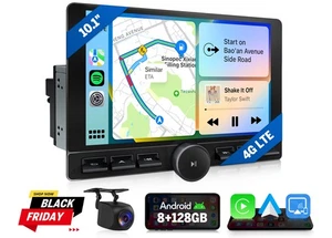 2 DIN 10.1" Android Auto 13 8+128 Car Radio Stereo GPS CarPlay Bluetooth RDS DSP - Picture 1 of 30