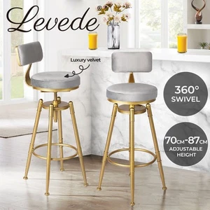 Levede 2x Swivel Bar Stools Kitchen Stool Chair Barstools Velvet Padded Seat - Picture 1 of 10