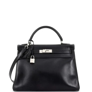 Hermes Kelly Handbag Black Box Calf with Palladium Hardware 32 - Picture 1 of 8
