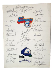 Cartel firmado por el equipo Toronto Blue Jays 1978 Mayberry, Carty, Doerr, Early Wynn - Imagen 1 de 6