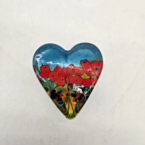 Robert Held Art Glass Heart Shaped California Poppy Paperweight Artist Unmarked - Bild 1 von 9