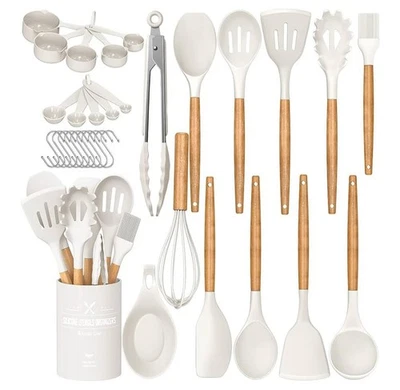 Juego de utensilios de cocina de chef UMITE, 33 piezas silicona antiadherente blanco crema Foto 1 de 4
