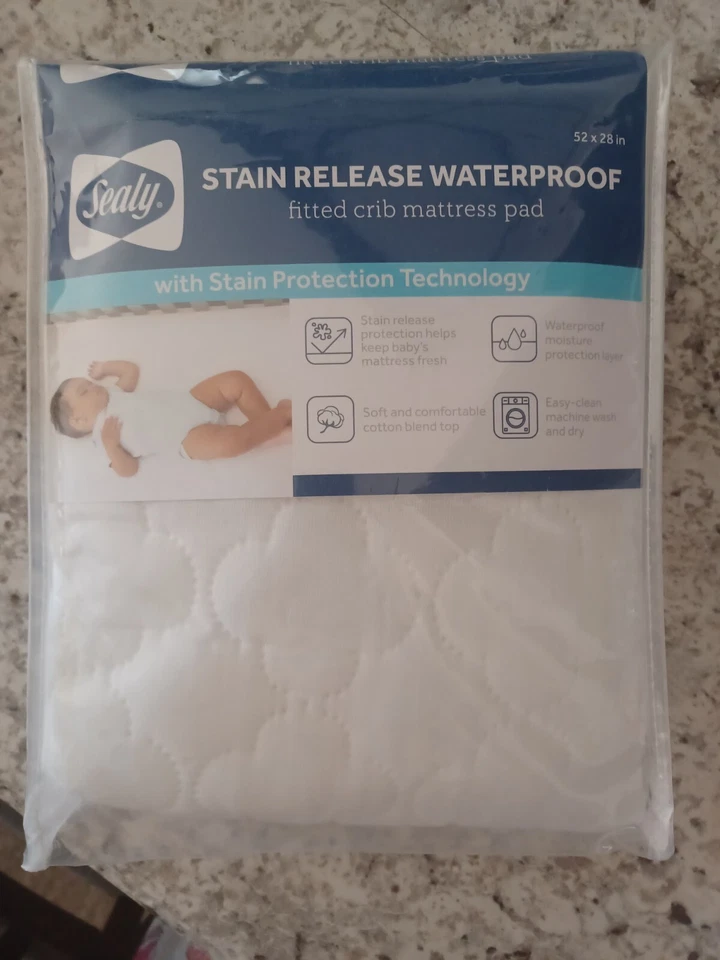 Sealy Stain Released Waterproof Fitted Crib Mattress Pad Comfort Cotton Top