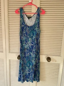 LAUREN RALPH LAUREN BLAUES ÄRMELLOSES PAISLEYKLEID GRÖSSE LARGE - Bild 1 von 4