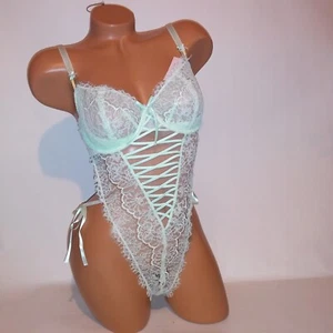 Victoria Secret Lencería Peluche Una Pieza Body Verde Menta Malvado Encaje Underwi - Imagen 1 de 11
