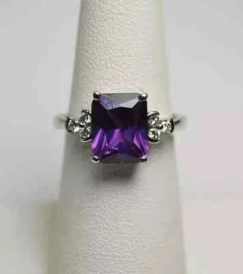 Women's Wedding Ring 14K White Gold Plated 2Ct Emerald Cut Lab-Created Amethyst - Image 1 of 4