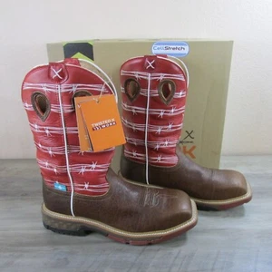 Twisted X Men's 12" Western Nano Toe Work Boot Distressed Saddle/ Ruby MXBNW01 - Picture 1 of 4