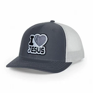 I Love Jesus Trucker Hat Gray On White Adjustable Faith Snapback Jesus Apparel - Picture 1 of 3