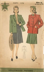 Hollywood 1174 Double-Breasted Box Coat & Pleated Skirt SUIT Sz 14 COMPLETE - Picture 1 of 5