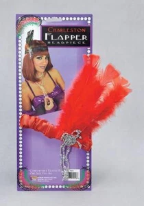 1920's Fancy Dress Red Gangster Flapper Headband with Feathers - Picture 1 of 6