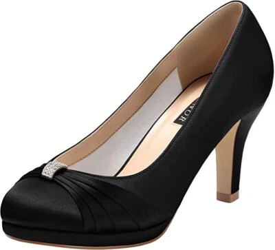 Zapatos de salón de tacón para mujer punta cerrada pedrería satinado noche graduación talla 9,5 Foto 1 de 4