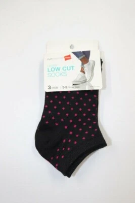 Hanes Mujer Damas 3 Pares Negro Rosa Lunares Corte Bajo Calcetines Zapato Talla 5-9 NUEVO Foto 1 de 2
