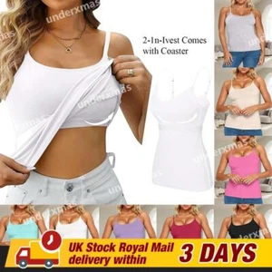 Women Padded Cami Vest 2 in 1 Built in Bra Camisole With Shelf Tank T Shirt Tops - Picture 1 of 32