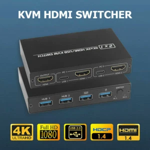 HDMI KVM Switch Box 2 Port USB 4K HDMI Switcher For Mouse & keyboard Sharing AU - Picture 1 of 9