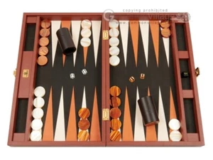 Nuevo juego de backgammon de cuero mediano Zaza & Sacci de 20" - estuche marrón con campo negro - Imagen 1 de 12