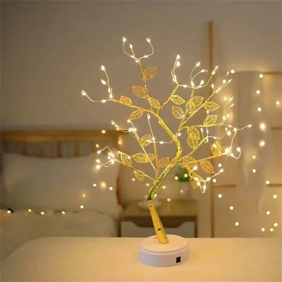 LED Bedside Table Lamp, Gold Leaf Tree Lamp Table Decor USB Operated Lighted ... - Image 1 of 4
