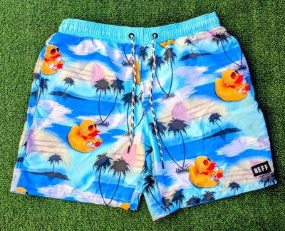 NEFF Bañador Hawaiano de Goma Ducky con Cordón Pantalones Cortos de Tabla para Hombres Pequeños Usados en Excelente Condición Foto 1 de 4