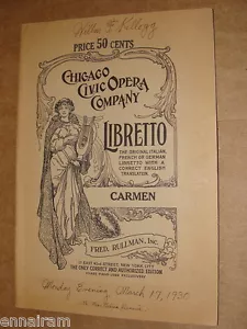 Libreto Carmen de Georges Bizet Chicago Civic Opera Co 1930 francés inglés - Imagen 1 de 2