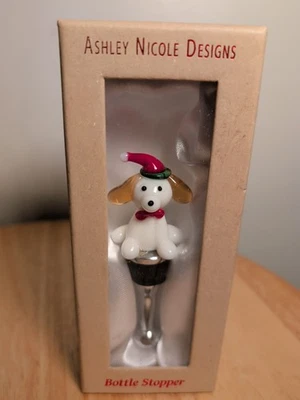 Tapón de botella de vino Ashley Nicole Designs vidrio artístico Navidad perro Foto 1 de 3